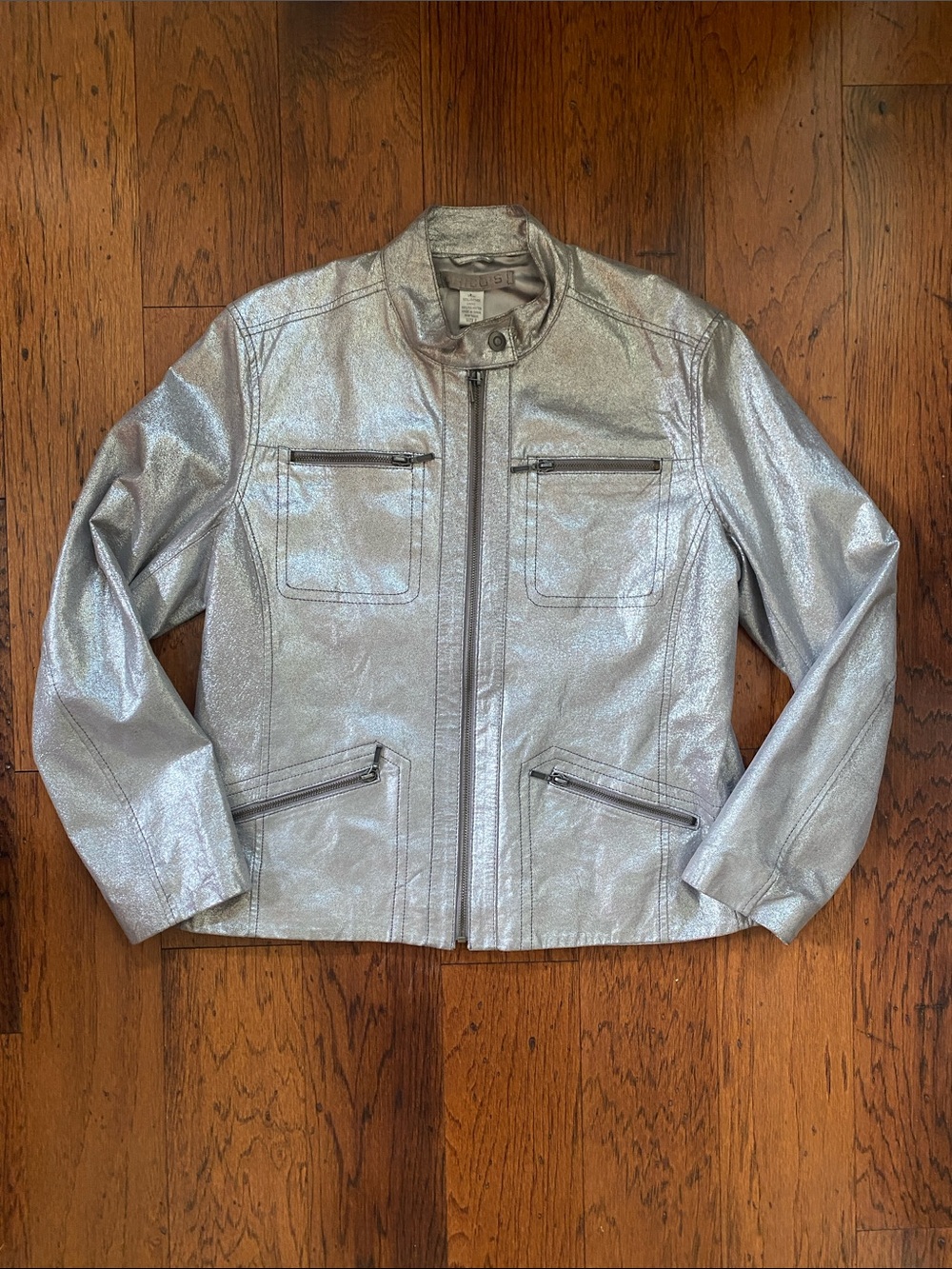 Chico’s women’s silver metallic leather jacket-2